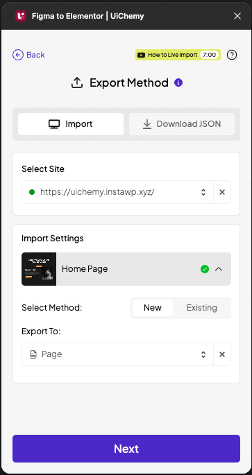 Export to Elementor