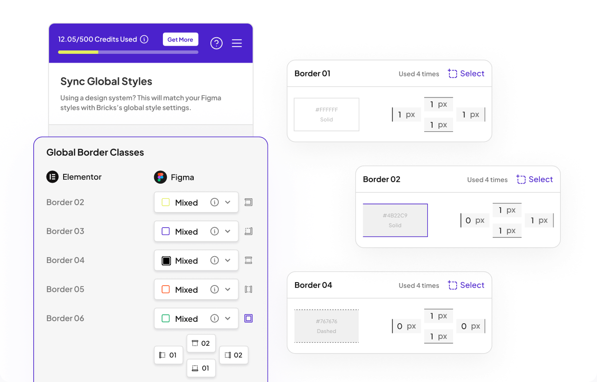 The Global Border Classes panel beside three border classes with their width, style and color